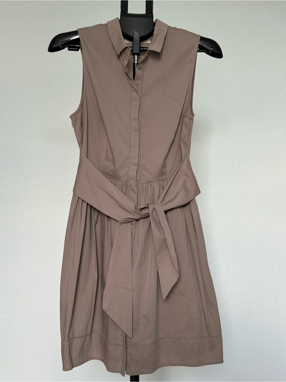 Anthropologie Brand Sleeveless Tie-Waist Midi Dress in Taupe